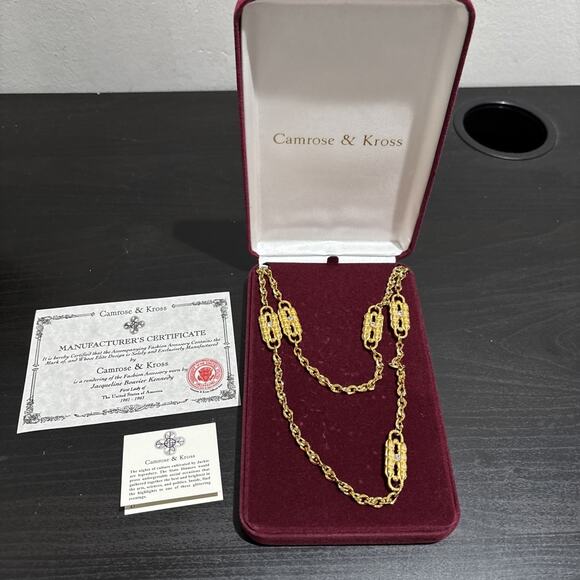 Camrose & Kross JBK Gold Tone Rhinestone Paper Clip Necklace Double Chain 26-33” - Picture 1 of 8